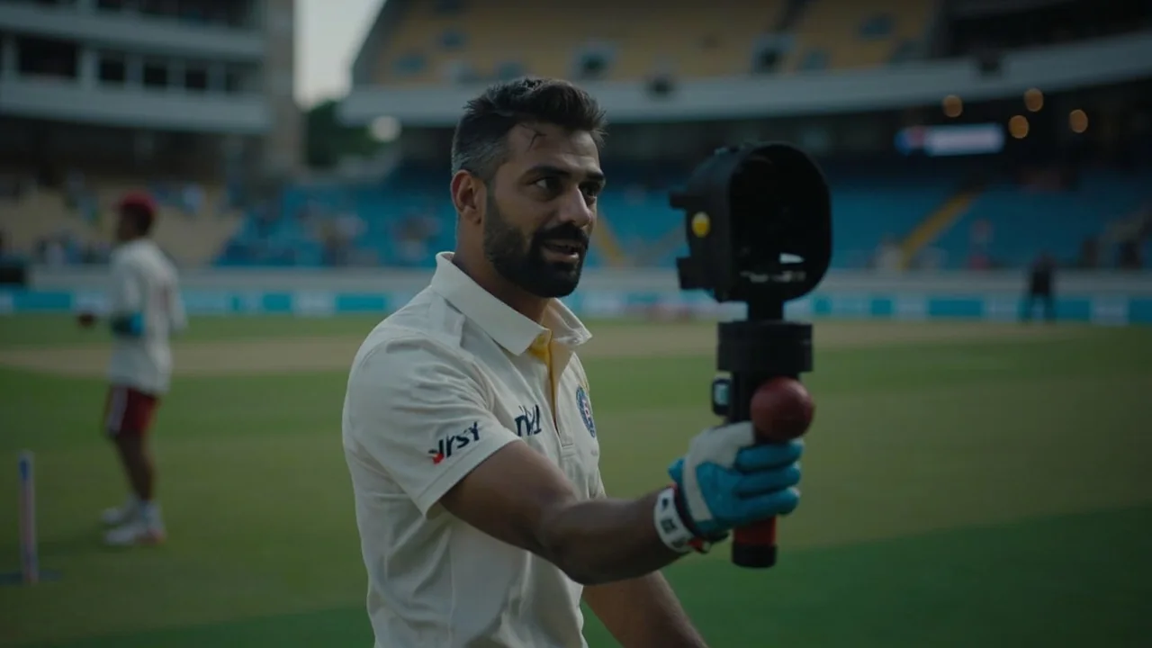 Medium-context view of the Galle dressing-room balcony with a fourth-innings scoreboard visible during the 2026 first Test between India and Sri Lanka